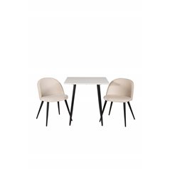 Polar dining table 75*75cm - White / black legs, Velvet Dining Chair - Beige / Black_2