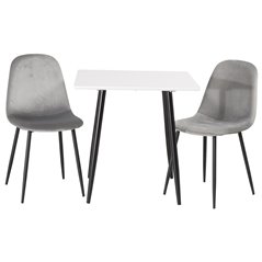 Polar dining table 75*75cm - White / black legs, Polar Dining Chair - Black legs / Light Grey Velvet (ersätter 19902-885)_2