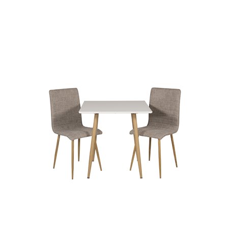 Polar dining table 75*75cm - White /oak-look legs, Windu Lyx Dining Chair - Light Grey / Oak_2