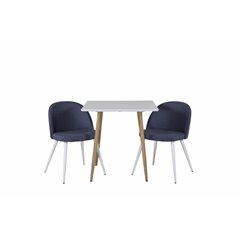 Polar dining table 75*75cm - White /oak-look legs, Velvet Dining Chiar - White legs - Blue Fabric_2