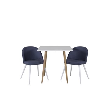 Polar dining table 75*75cm - White /oak-look legs, Velvet Dining Chiar - White legs - Blue Fabric_2