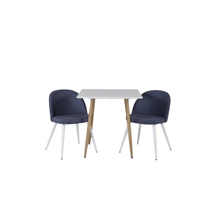 Polar dining table 75*75cm - White /oak-look legs, Velvet Dining Chiar - White legs - Blue Fabric_2