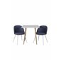 Polar dining table 75*75cm - White /oak-look legs, Velvet Dining Chiar - White legs - Blue Fabric_2