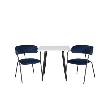 Polar dining table 75*75cm - White / black legs, Arrow armchair - Black Legs - Blue Velvet_2