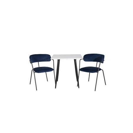 Polar dining table 75*75cm - White / black legs, Arrow armchair - Black Legs - Blue Velvet_2