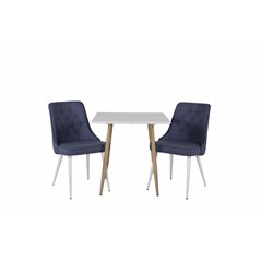 Polar dining table 75*75cm - White /oak-look legs, Velvet Deluxe Dining Chair - White Legs - Blue Fabric_2