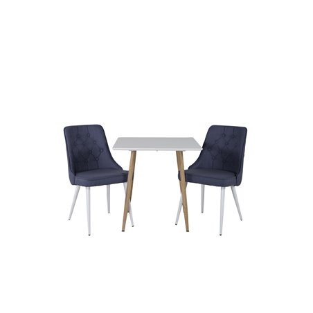 Polar dining table 75*75cm - White /oak-look legs, Velvet Deluxe Dining Chair - White Legs - Blue Fabric_2