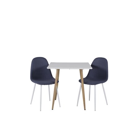 Polar dining table 75*75cm - White /oak-look legs, Polar Dining Chair - White Legs - Blue Fabric_2