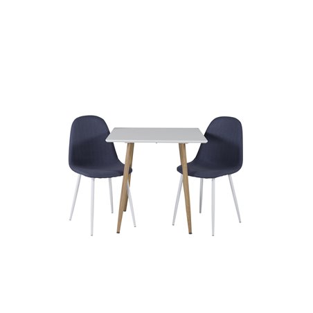 Polar dining table 75*75cm - White /oak-look legs, Polar Dining Chair - White Legs - Blue Fabric_2