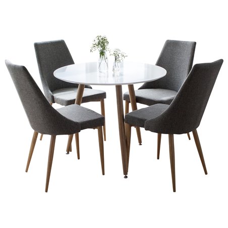 Polar Dining Table ø 90cm - White / Oak, Leone Dining Chair - Dark Grey / Oak_4