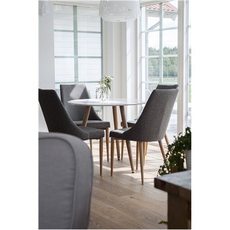 Polar Dining Table ø 90cm - White / Oak, Leone Dining Chair - Dark Grey / Oak_4