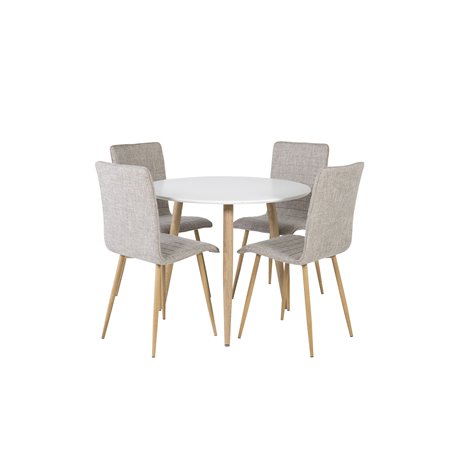 Polar Dining Table ø 90cm - White / Oak, Windu Lyx Dining Chair - Light Grey / Oak_4