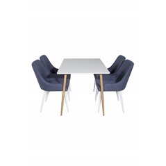 Polar Dining Table - 120*75*H75 - White / Oak, Plaza Dining Chair - White Legs - Blue Fabric_4