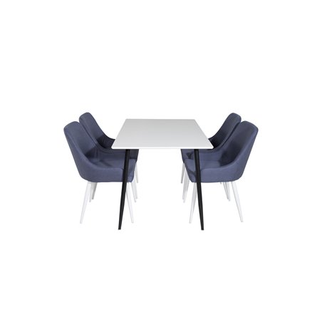 Polar Dining Table - 120*75*H75 - White / Black, Plaza Dining Chair - White Legs - Blue Fabric_4