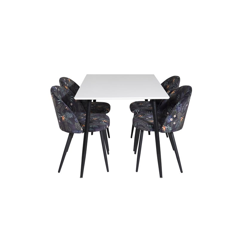 Polar Dining Table - 120*75*H75 - White / Black, Velvet Dining Chair - Black Flower fabric_4