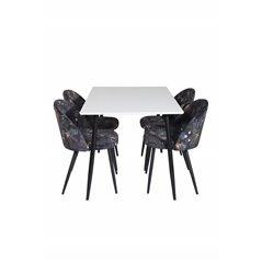 Polar Dining Table - 120*75*H75 - White / Black, Velvet Dining Chair - Black Flower fabric_4