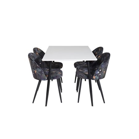 Polar Dining Table - 120*75*H75 - White / Black, Velvet Dining Chair - Black Flower fabric_4