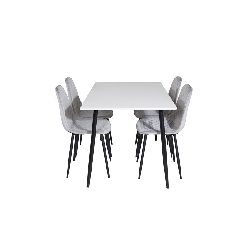 Polar Dining Table - 120*75*H75 - White / Black, Polar Diamond Dining Chair - Black Legs - Grey Velvet_4