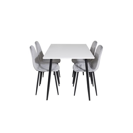 Polar Dining Table - 120*75*H75 - White / Black, Polar Diamond Dining Chair - Black Legs - Grey Velvet_4