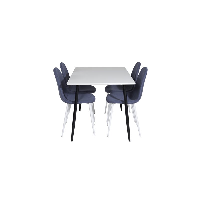 Polar Dining Table - 120*75*H75 - White / Black, Polar Dining Chair - White Legs - Blue Fabric_4