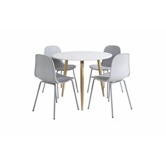 Polar Dining Table ø 90cm - White / Oak, Arctic Dining Chair - Grey Legs - Grey Plastic_4