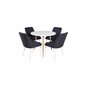 Polar Dining Table ø 90cm - White / Oak, Plaza Dining Chair - White Legs - Black Fabric_4