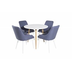 Polar Dining Table ø 90cm - White / Oak, Plaza Dining Chair - White Legs - Blue Fabric_4