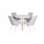 Polar Dining Table ø 90cm - White / Oak, Velvet Deluxe Dining Chair - White Legs - Light Grey Fabric_4