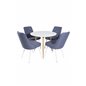 Polar Dining Table ø 90cm - White / Oak, Velvet Deluxe Dining Chair - White Legs - Blue Fabric_4