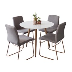 Polar Dining Table ø 90cm - White / Oak, Mace Dining Chair - Grey / Oak_4