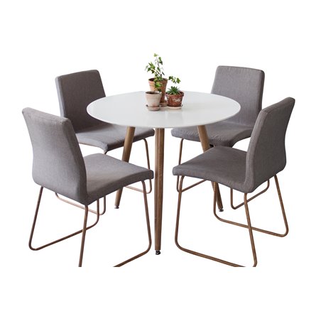 Polar Dining Table ø 90cm - White / Oak, Mace Dining Chair - Grey / Oak_4