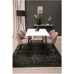 Polar Dining Table - 120*75*H75 - White / Black, Velvet Dining Chair Corduroy - Pink / Black_4