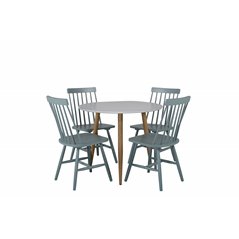 Polar Dining Table ø 90cm - White / Oak, Lönneberga Windsor Chair - Mint Green_4