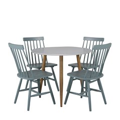 Polar Dining Table ø 90cm - White / Oak, Lönneberga Windsor Chair - Mint Green_4