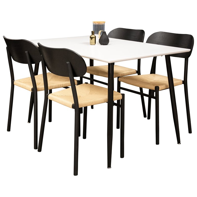 Polar Dining Table - 120*75*H75 - White / Black, Polly Dining Chair - Nature / Black_4