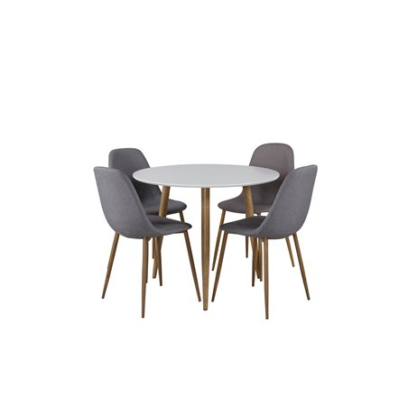 Polar Dining Table ø 90cm - White / Oak, Polar Dining Chair - Grey / Oak_4