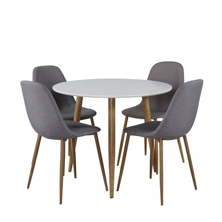 Polar Dining Table ø 90cm - White / Oak, Polar Dining Chair - Grey / Oak_4