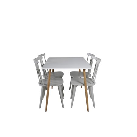 Polar Dining Table - 120*75*H75 - White / Oak, Mariannelund Windsor Chair - Grey_4