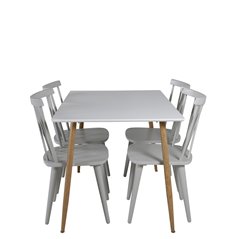 Polar Dining Table - 120*75*H75 - White / Oak, Mariannelund Windsor Chair - Grey_4