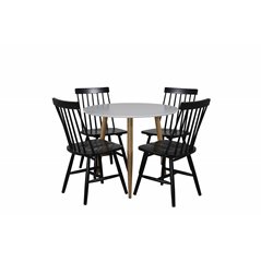 Polar Dining Table ø 90cm - White / Oak, Lönneberga Windsor Chair - Black_4