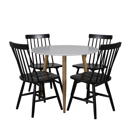 Polar Dining Table ø 90cm - White / Oak, Lönneberga Windsor Chair - Black_4