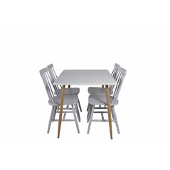 Polar Dining Table - 120*75*H75 - White / Oak, Lönneberga Windsor Chair - Light Grey_4