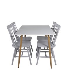 Polar Dining Table - 120*75*H75 - White / Oak, Lönneberga Windsor Chair - Light Grey_4