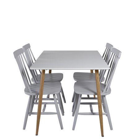 Polar Dining Table - 120*75*H75 - White / Oak, Lönneberga Windsor Chair - Light Grey_4