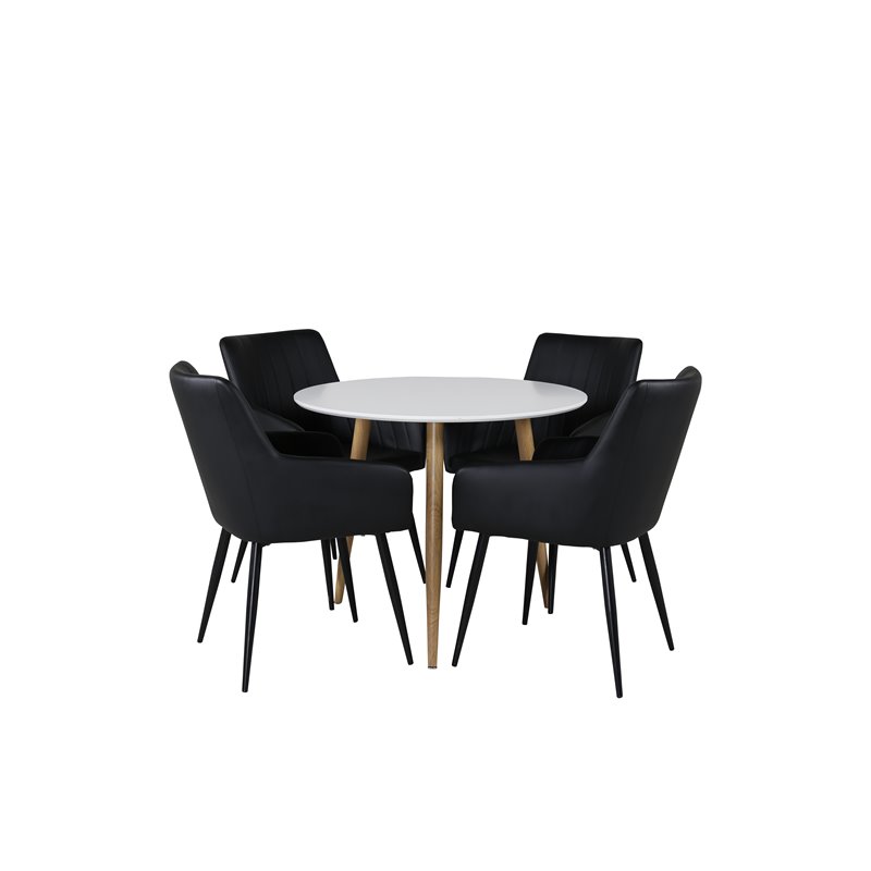 Polar Dining Table ø 90cm - White / Oak, Comfort Dining Chair - Black / Black_4