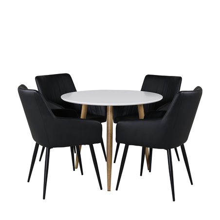 Polar Dining Table ø 90cm - White / Oak, Comfort Dining Chair - Black / Black_4