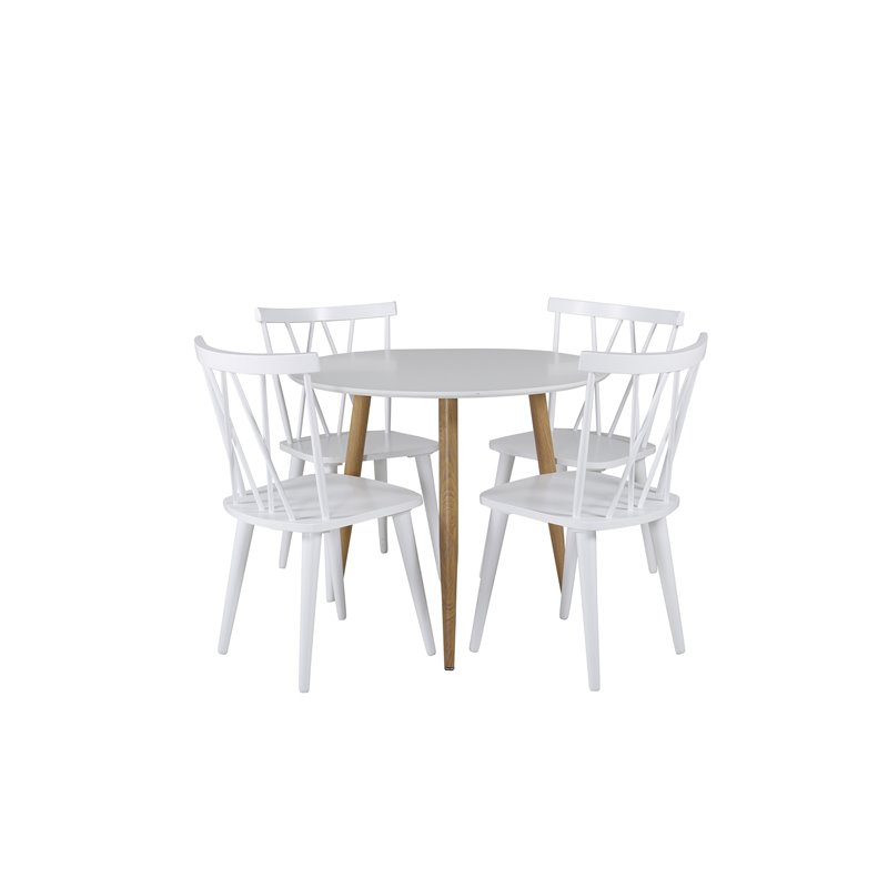 Polar Dining Table ø 90cm - White / Oak, Mariannelund Windsor Chair - White_4