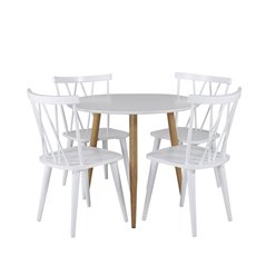 Polar Dining Table ø 90cm - White / Oak, Mariannelund Windsor Chair - White_4