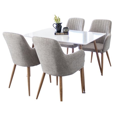 Polar Dining Table - 120*75*H75 - White / Oak, Comfort Dining Chair - Light Grey / Oak_4