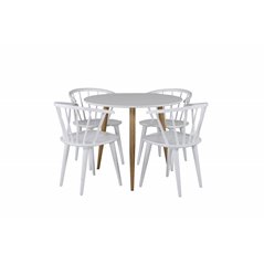 Polar Dining Table ø 90cm - White / Oak, Bullerbyn Windsor Dining Chair - White_4